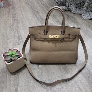 House of Hello I'm Not Hermes Taupe Birkin Style Bag Medium Long Strap Included